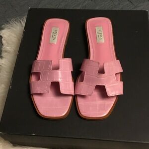 Steven Hunny NY Pink Croc-Embossed Women's Sandals